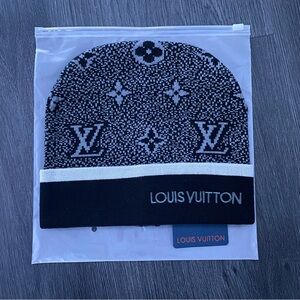 Louis Vuitton Black and White Monogram Knit Cuff Beanie